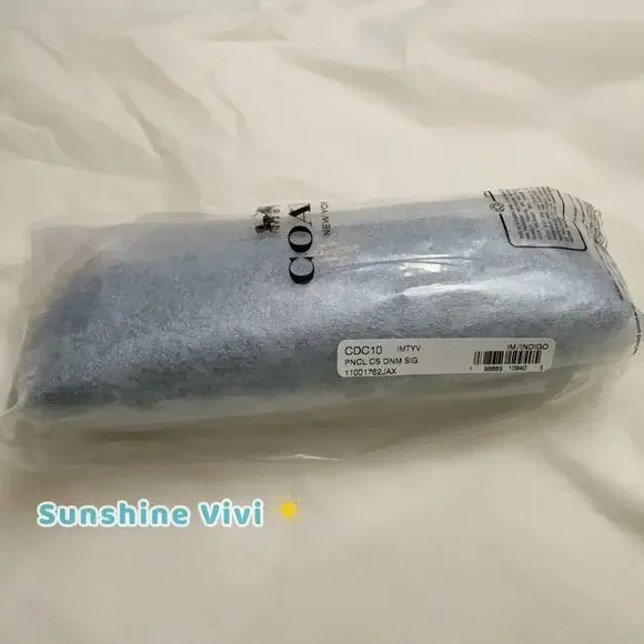 NWT Coach Pencil Case In Signature Denim CDC10 Gold/Indigo